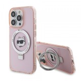 Husa MagSafe pentru Apple iPhone 15 Pro, Karl Lagerfeld, Ring Stand Choupette&#039;s Head, Roz