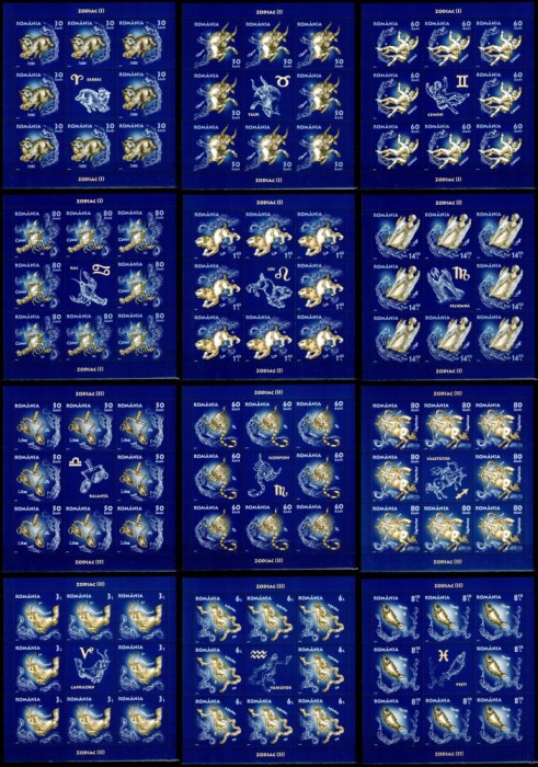Romania 2011, LP 1900 e + 1919 e, Zodiac I + II, minicoli, MNH! LP 385,85 lei