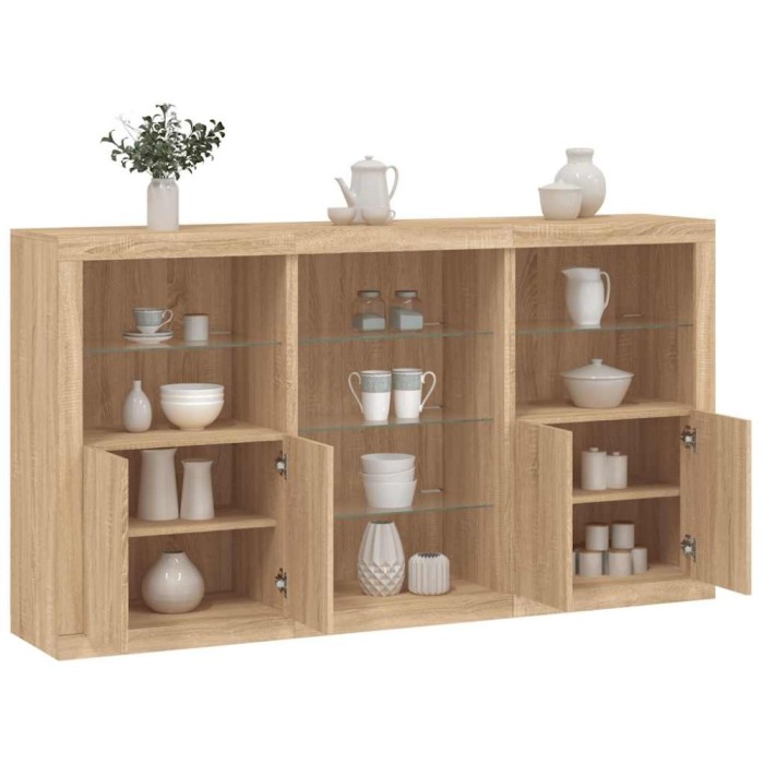 vidaXL Servantă cu lumini LED, stejar sonoma, 181,5x37x100 cm