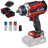 Einhell IMPAXXO 18/450 PXC + Twinpack + 4514095 - Masina de insurubat cu impact patrat 1/2 inch 400 Nm accesorii + Set 2 acumulatori si incarcator Li-