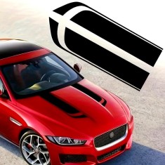 Set 2 stickere autoadezive Tuning, model &quot;Hood Stripes V1&quot;, dimensiune 85 x 12 cm, culoare Neagra