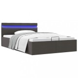 Cadru Pat Hidraulic LED vidaXL, Gri Inchis, 140x200 cm, Textil, Spatiu Depozitare, Telecomanda Inclusa