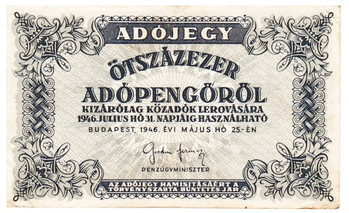 Ungaria 500 000 Otszazezer Adopengorol 1946 P-139 U19