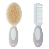 Set Pieptene și Perie Bebelusi, Honey Baby, 2 Bucăți, Fibre Naturale, Gri