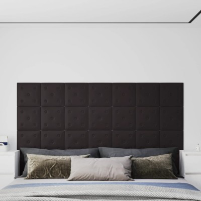 vidaXL Panouri perete 12 buc. negru, 30x30 cm piele ecologică, 1,08 m&amp;sup2; 343974 foto