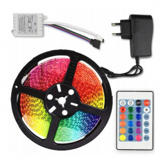 Kit banda led RGB cu telecomanda, 5m, 270 de leduri, rezistent la apa Multicolor foto