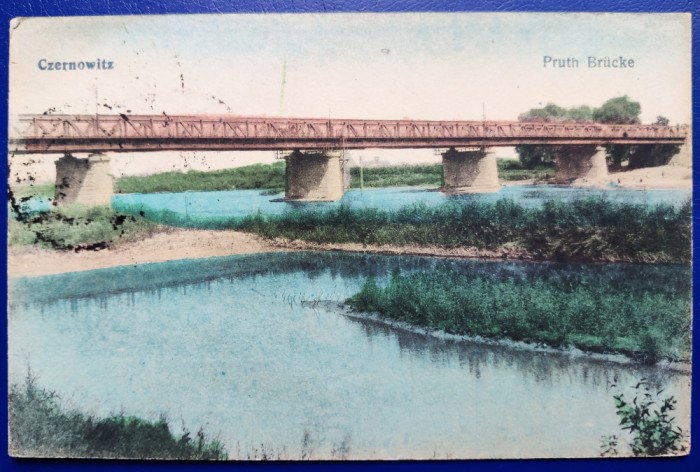 Bucovina - 1920 - Cernauti Czernowitz - Podul peste Prut Brucke - printata, color, circulata la Paris, timbre detasate, Editura Moritz Gottlieb