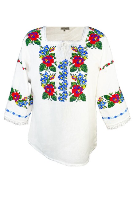 Bluza tip ie traditionala, dama ML 237 alb/albastru cosmic, marime S