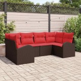 vidaXL Set de canapele pentru grădină cu pernă 6 pcs Maro Poli Rattan 3346184