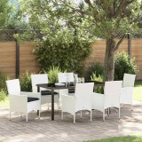 vidaXL Set de masă pentru grădină cu pernă 7 pcs Alb Rattan poli