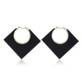 Cercei din Lemn cu Forma Geometrica Patrat, Negru, 4.7 x 5.5 cm
