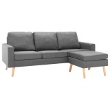 Canapea cu 3 locuri si taburet, gri deschis, material textil