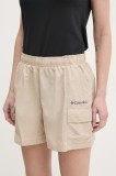 Columbia pantaloni scurți outdoor Sandier culoarea bej, uni, high waist, 2114831