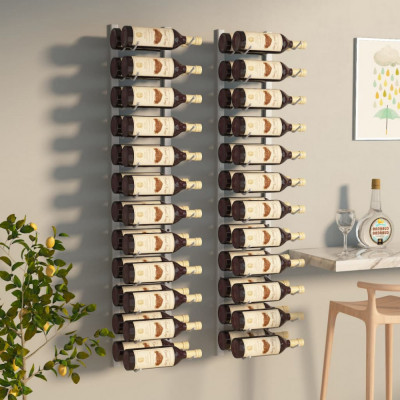 vidaXL Suport sticle de vin, de perete, 24 sticle, 2 buc., alb, fier foto