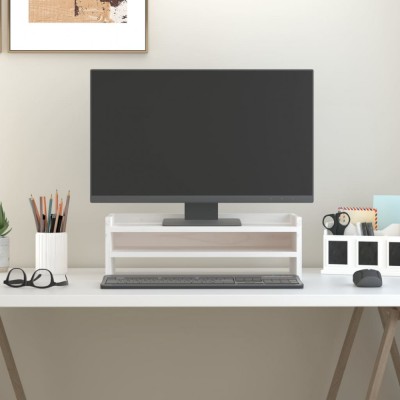vidaXL Suport pentru monitor, alb, 50x27x16 cm, lemn masiv pin foto