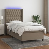 VidaXL Pat cu arcuri, saltea și LED, gri taupe, 80x200 cm, textil 3138513