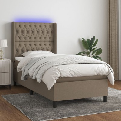 vidaXL Pat cu arcuri, saltea și LED, gri taupe, 80x200 cm, textil 3138513 foto