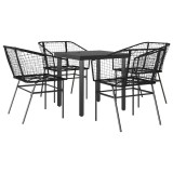 Cumpara ieftin Set de sufragerie de gradina 5 piese sticla neagra polirattan