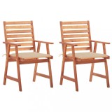 Set 2 Scaune Exterior Gossi, Lemn Acacia, Perne Bej Impermeabile, 56x62x92cm, Rustic, Gradina/Terasa