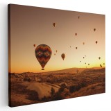Tablou peisaj cu baloane cu aer cald la apus Tablou canvas pe panza CU RAMA 80x120 cm