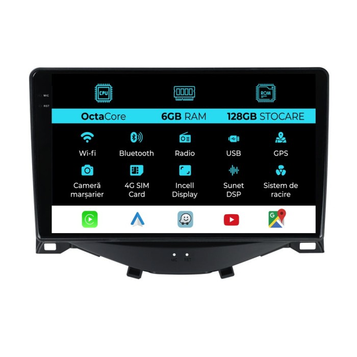 Navigatie Dedicata Peugeot 108 Citroen C1 Toyota Aygo (2014 - 2022), 9Inch, 6Gb Ram, 128Gb Stocare, Carplay