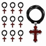 Cumpara ieftin Pachet 10 coliere maro-argintii 42,5 cm x 2 cu cruce 4,3 x 2,7 cm, pandantiv 2 fete Iisus Hristos, IC XC NI KA si AGION OROS Muntele Athos