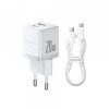 Incarcator Retea Cu Cablu USB-C Baseus Palm, 20W, 3A, 1 x USB-A - 1 x USB-C, Alb P10111608213-01