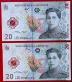 2 Bancnote 20 Lei 2021 Polimer UNC, Serii Consecutive 130-131, Bancnote Romanesti Necirculate