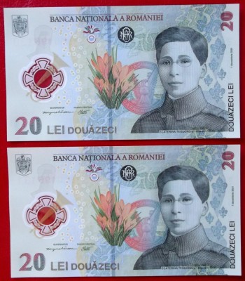 2 x 20 Lei 2021 polimer serii consecutive 130 131 UNC necirculate ** foto