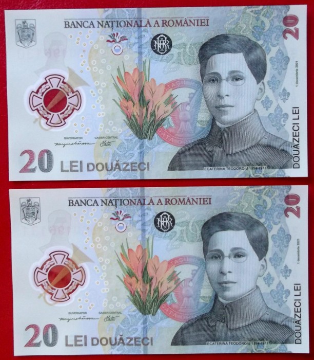 2 x 20 Lei 2021 polimer serii consecutive 130 131 UNC necirculate **
