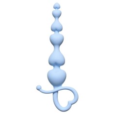 Rozariu anal FIRST TIME Beginners Beads, din silicon, cu inel de extracție &icirc;n formă de inimă, lungime 18 cm, albastru