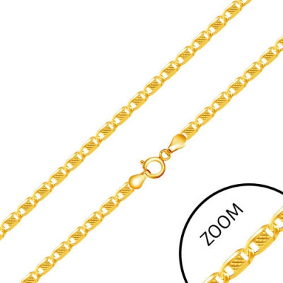 Lanț din aur galben 14K - zale ovale &amp;icirc;mpodobite cu un dreptunghi &amp;icirc;n centru, 450 mm foto