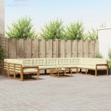 vidaXL Set de canapele de exterior cu pernă 11 pcs Natural și Crem 3368263