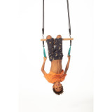 Leagan Dice in forma de trapez cu inele de plastic si suprafata din lemn Turquoise
