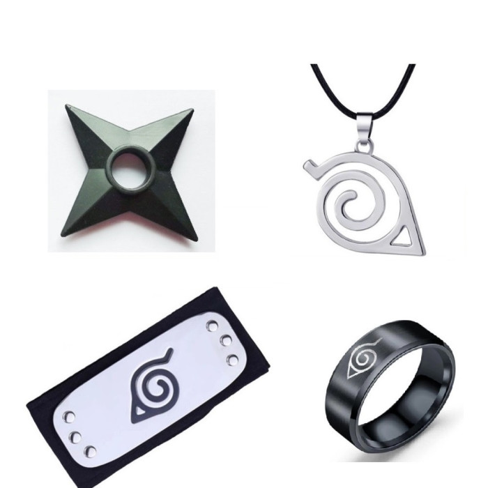 Set 4 accesorii Naruto: Bandana + Lantisor + Stea + Inel