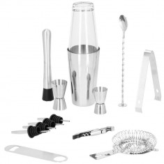 Kit pentru barmani, cocktail shaker, inox, set 14 piese, 400/700 ml, Springos foto