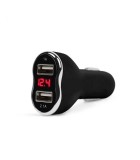Incarcator auto negru 3.1A USB x2 bricheta cu voltmetru MNC