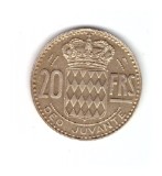 Moneda Monaco 20 francs/franci 1950, stare foarte buna, curata, Europa, Bronz-Aluminiu