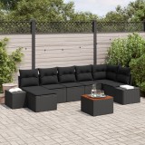 Gossi set de canapea pentru gradina de 8 piese cu perne, ratan negru, lemn de acacia