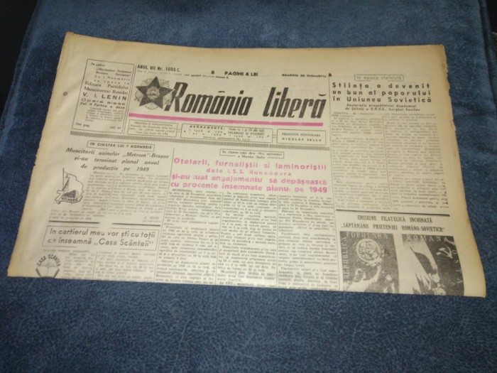 ZIARUL ROMANIA LIBERA 29 OCTOMBRIE 1949