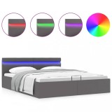Cumpara ieftin Cadru pat hidraulic, depozitare, LED, gri, 160x200 cm piele eco
