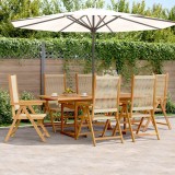 Set mobilier gradina vidaXL 7 piese, polipropilena bej si lemn masiv acacia, masa extensibila 150-200cm, scaune pliabile cu inclinare