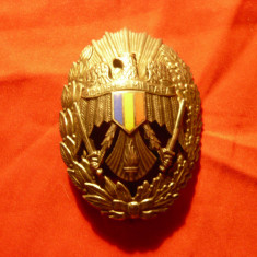 Insigna Academia Militara , inceput anilor '90 , metal argintat , h=6cm