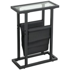 HOMCOM Masă auxiliară &icirc;ngustă, colț de canapea din metal cu suport pentru reviste și blat din sticlă temperată, 40 x 18 x 55,5 cm, negru | Aosom Roman