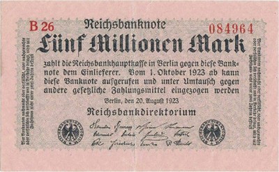 1923 (20 VIII), 5.000.000 mark (P-105/2) - Germania - stare XF+++! foto