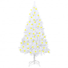 Brad de Crăciun artificial cu LED&ramuri groase, alb, 150 cm