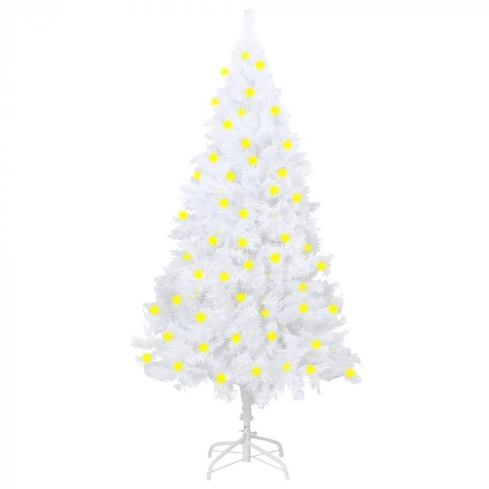 Brad de Crăciun artificial cu LED&amp;ramuri groase, alb, 150 cm