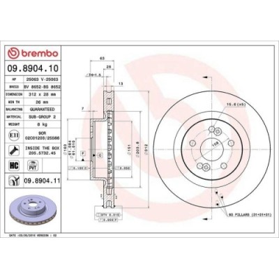 Set disc frana Renault Clio 3 (Br0/1 Cr0/1) 01.05-12.14, Megane 2 (Bm0/1 Cm0/1) 07.01-10.12, Fata, 312X28mm, ventilat, BREMBO foto