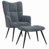 VidaXL Scaun de relaxare cu taburet, gri &icirc;nchis, catifea