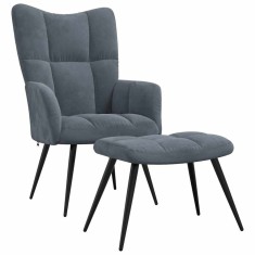 vidaXL Scaun de relaxare cu taburet, gri &icirc;nchis, catifea